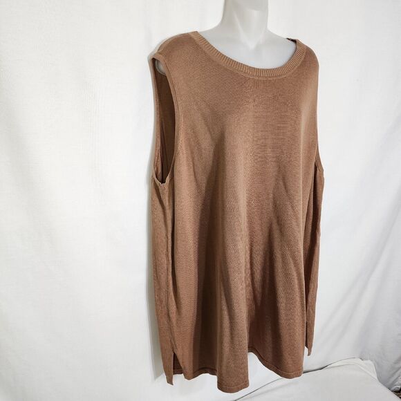 Isaac Mizrahi Live Womens Sweater Tank Sz 3X Brown Knit Ribbed Crew Neck A393431 - Picture 4 of 8